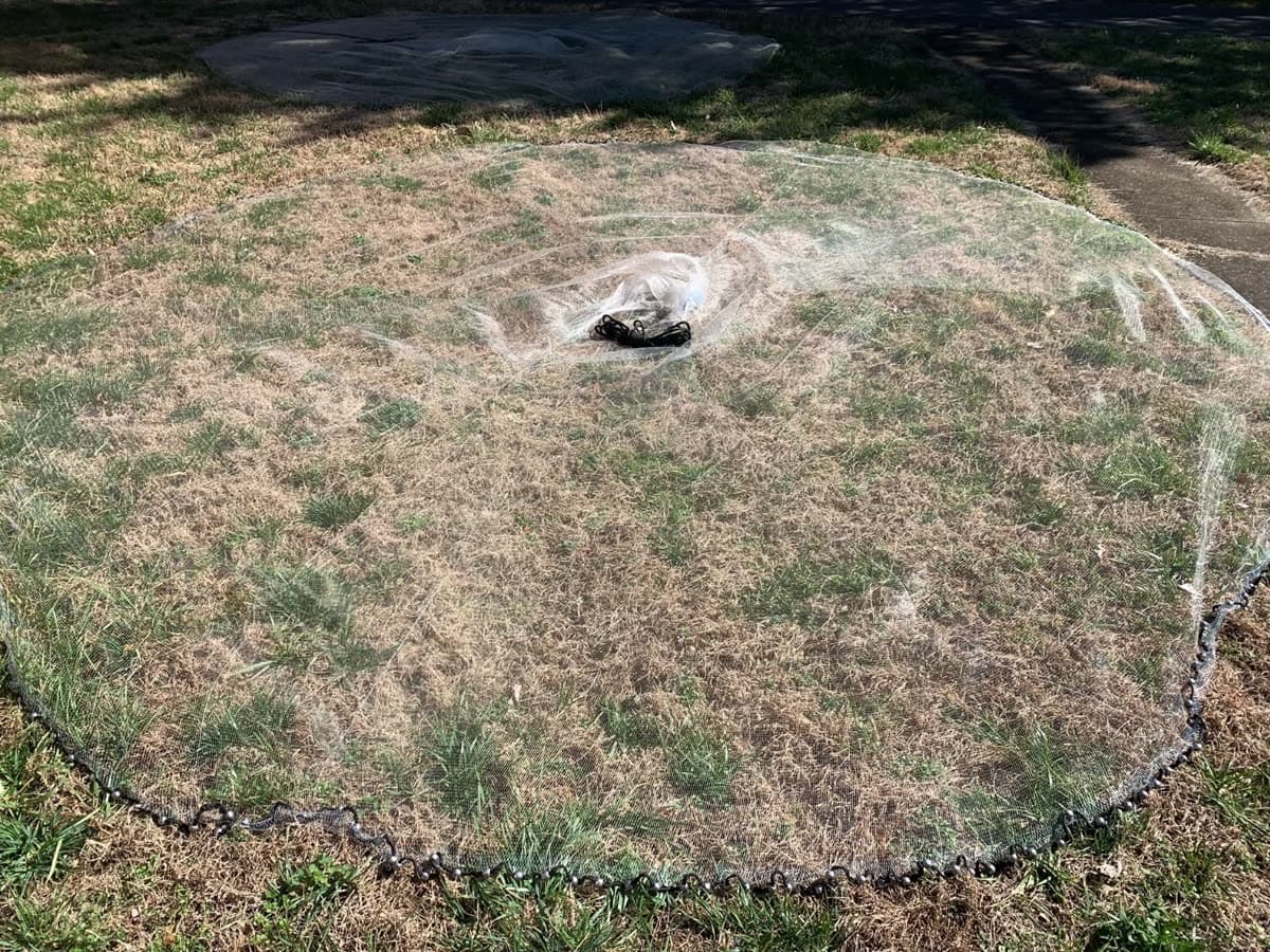 A Pancake cast net spread in a full circle on a customer's lawn
