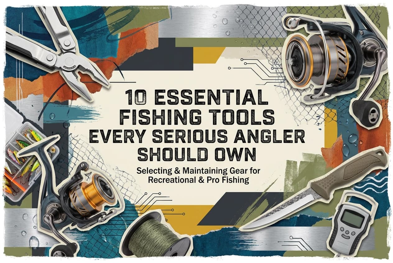 Professional header image for list-based article: 10 Essential Fishing Tools Every Serious Angler Should Own
