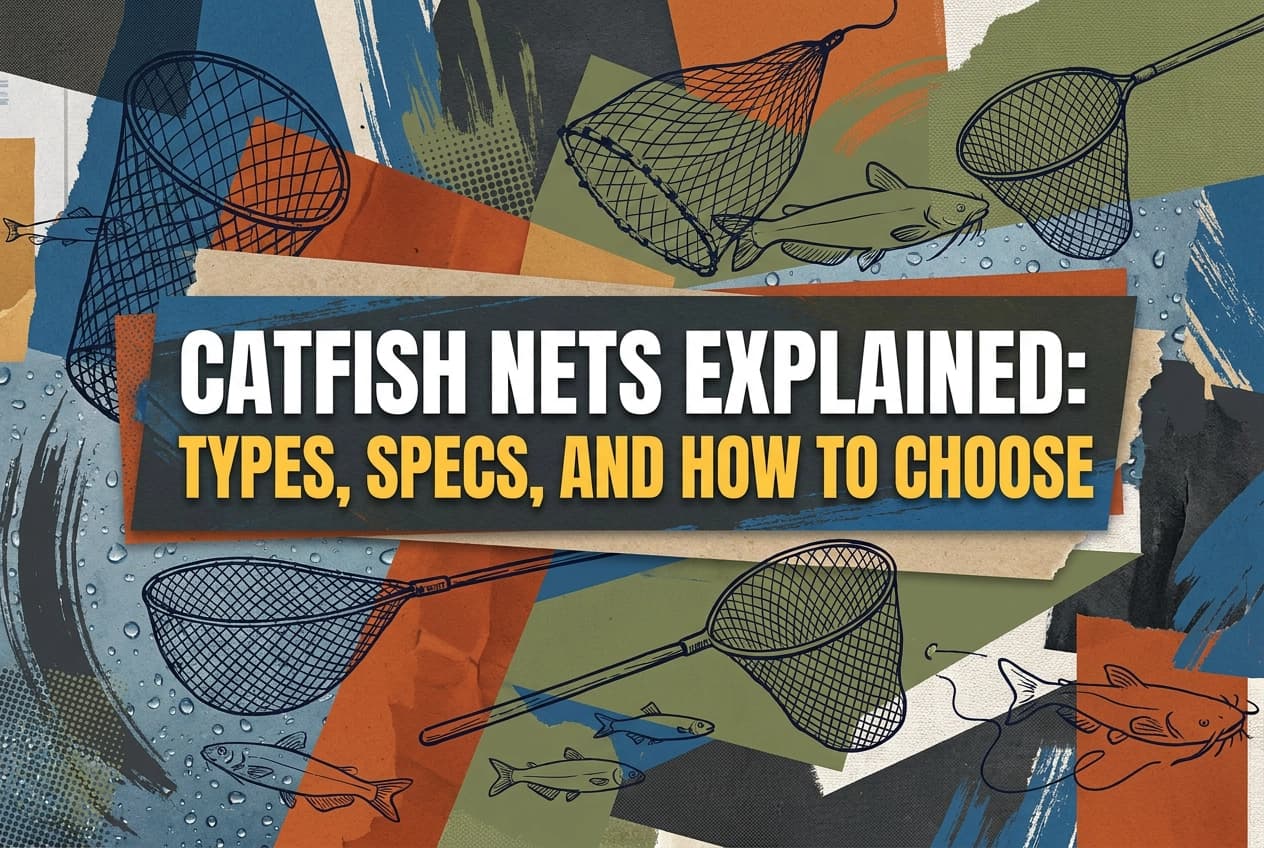 Professional header image for list-based article: Catfish Nets Explained: Types, Specs, and How to Choose