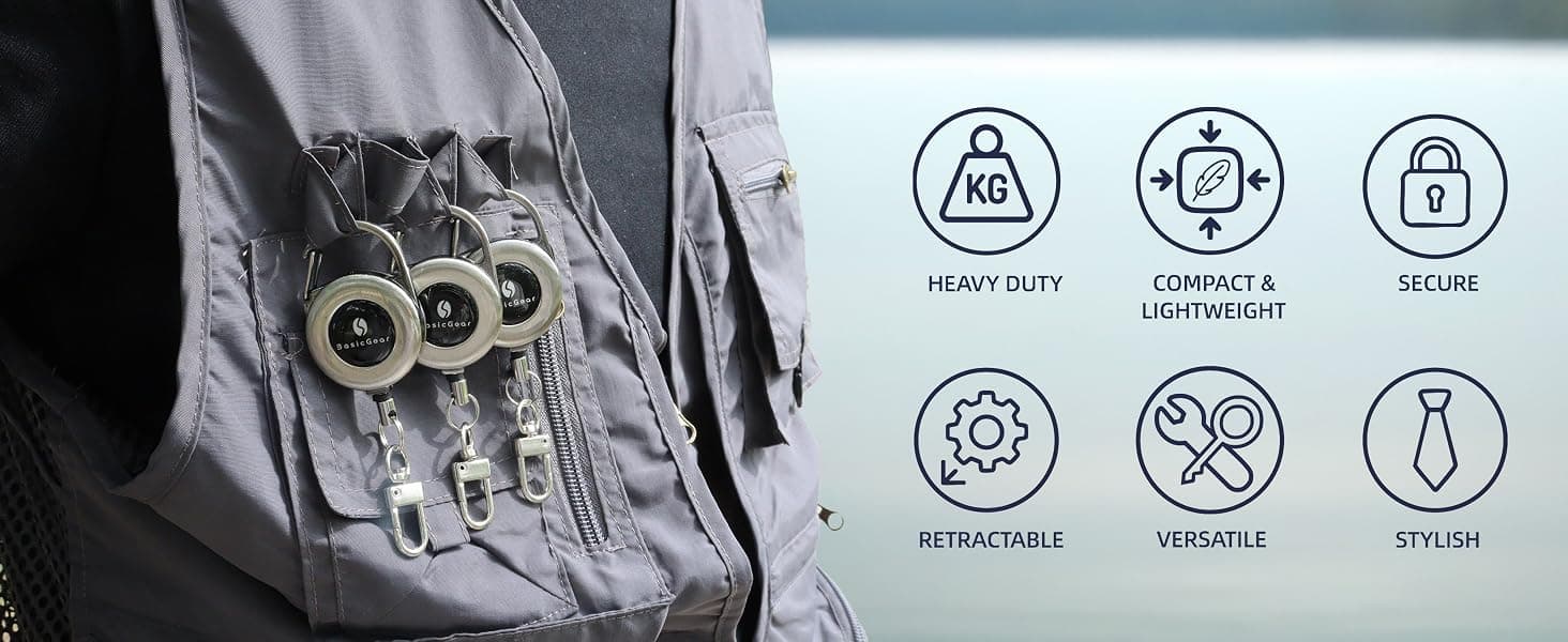 Zinger Retractable Keychain 2-Pack — Brushed Metal — from BasicGear, detail 3