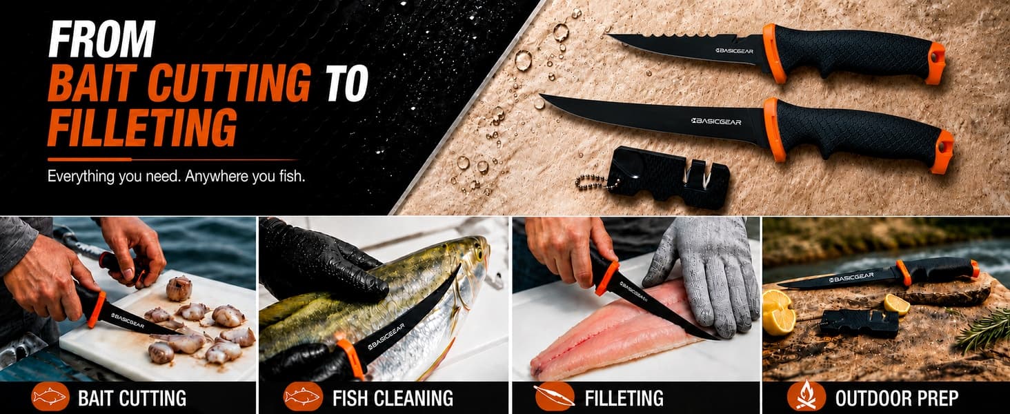 2-Piece Fillet Knife Set with Sharpener — from BasicGear, detail 2