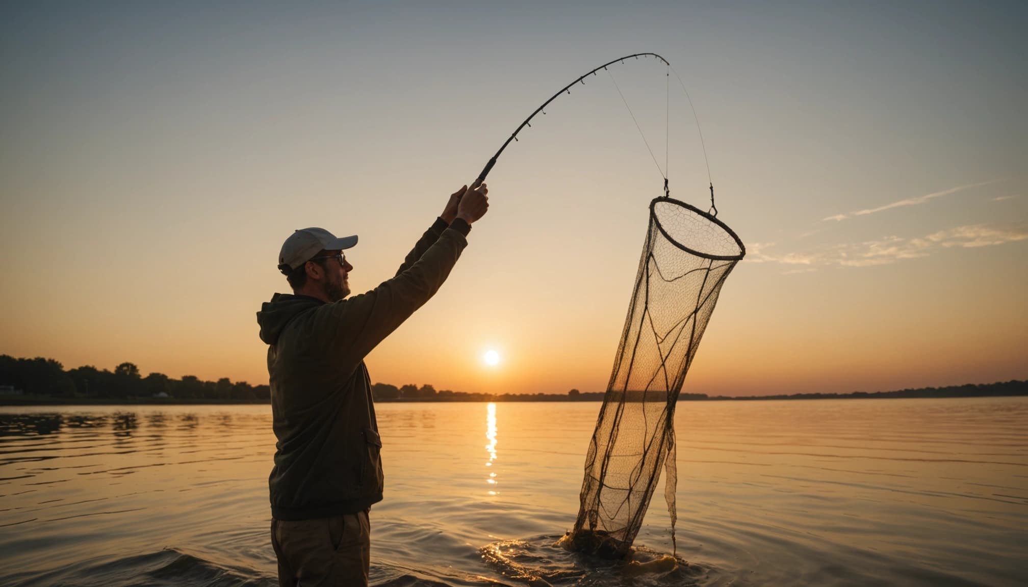 Professional Series cast net fully open mid-throw over open water