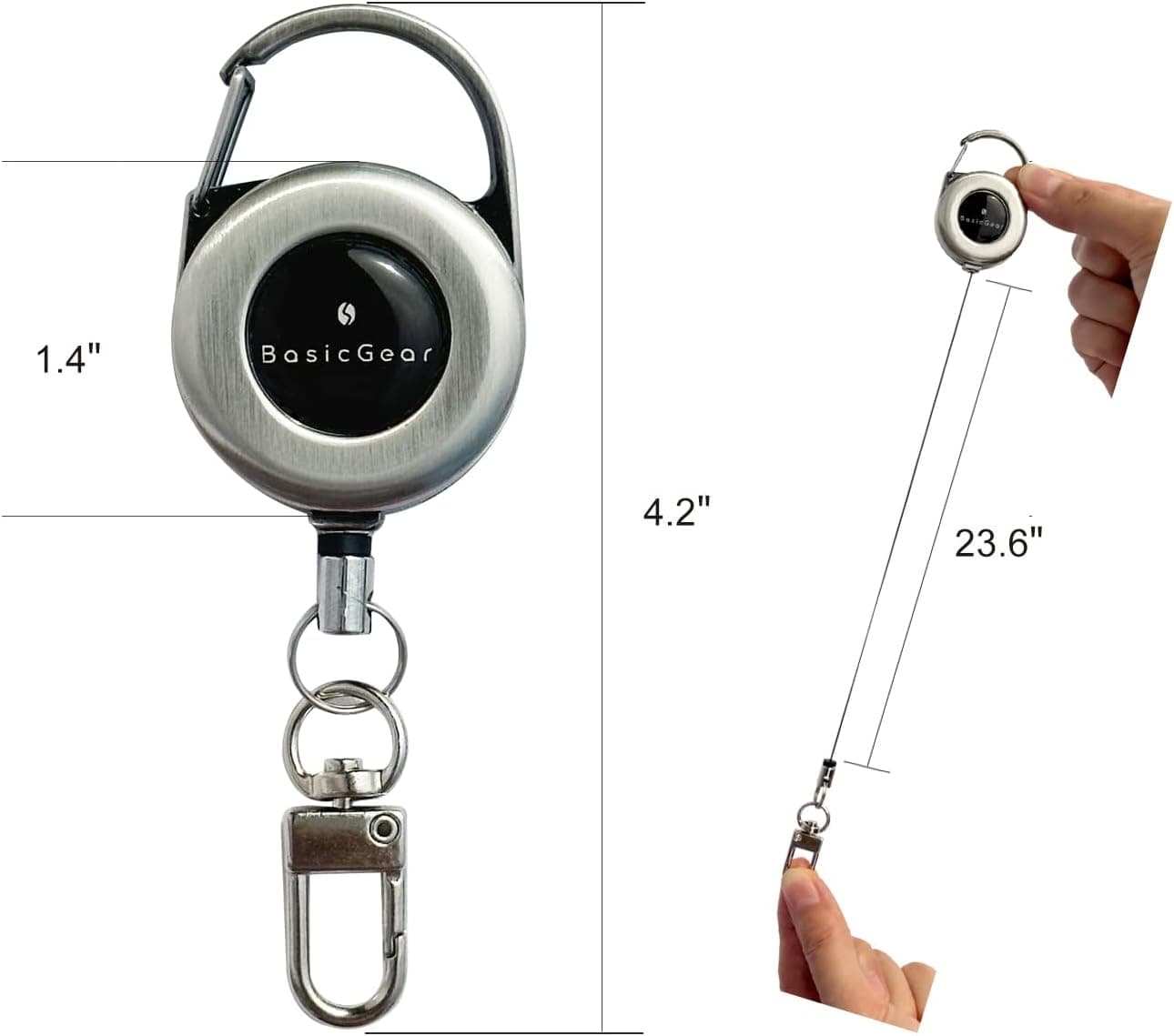 Zinger Retractable Keychain 2-Pack — Brushed Metal — image 2