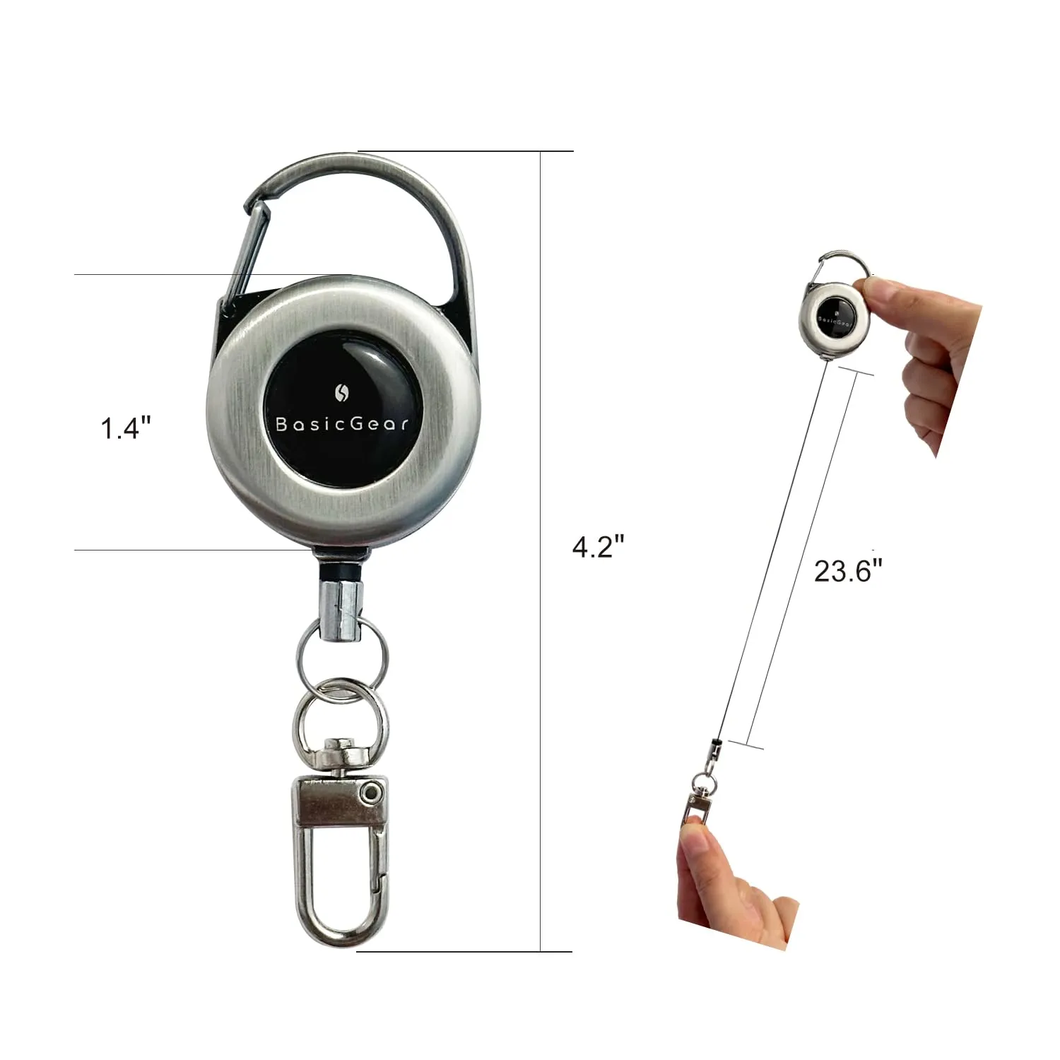 Zinger Retractable Keychain 2-Pack — Brushed Metal — image 2