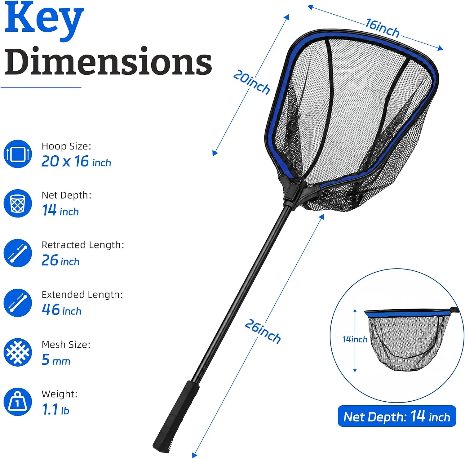 Square Landing Net — 20" Telescopic — image 2