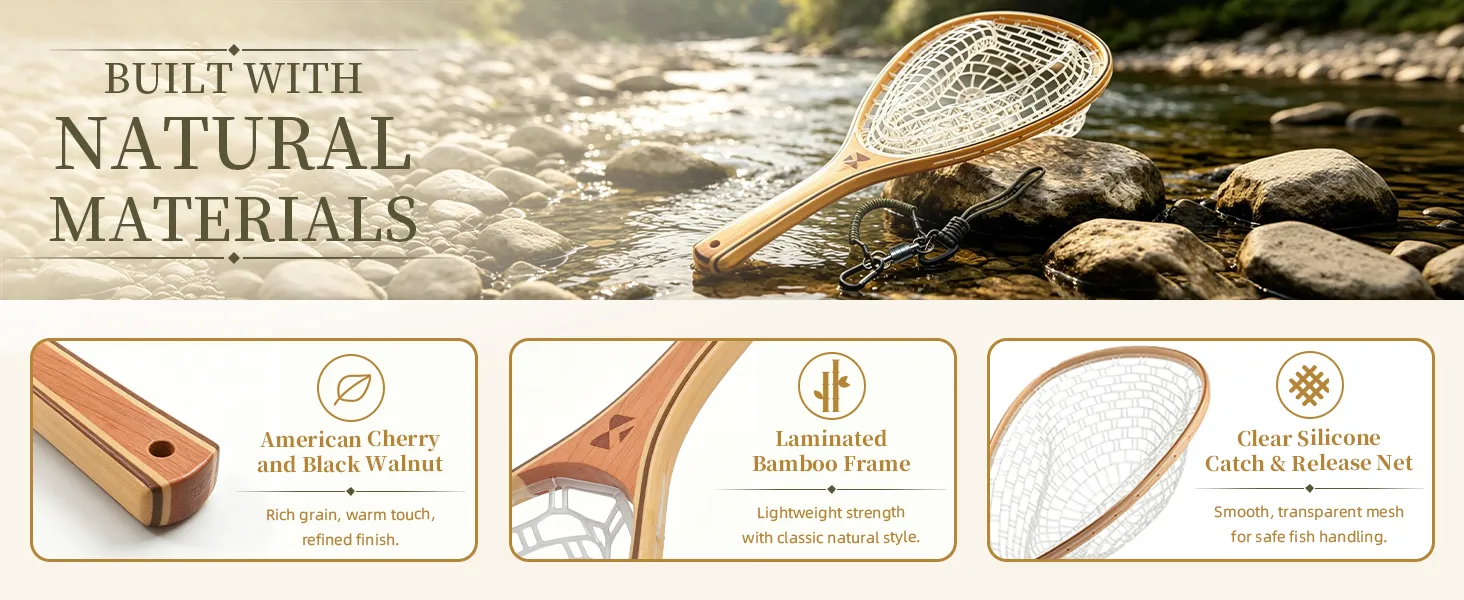 Handmade Walnut Landing Net — from BasicGear, detail 2