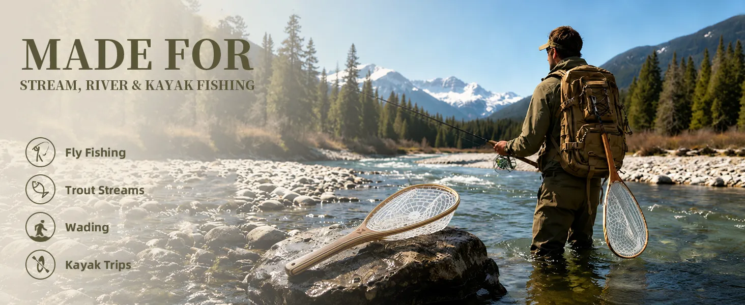 Handmade Walnut Landing Net — from BasicGear, detail 4