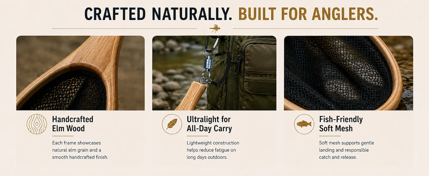 Handmade Wood Landing Net — from BasicGear, detail 2